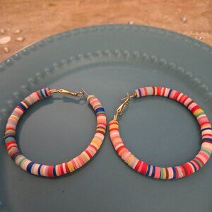 Colorful Clay Bead Hoop Earrings
